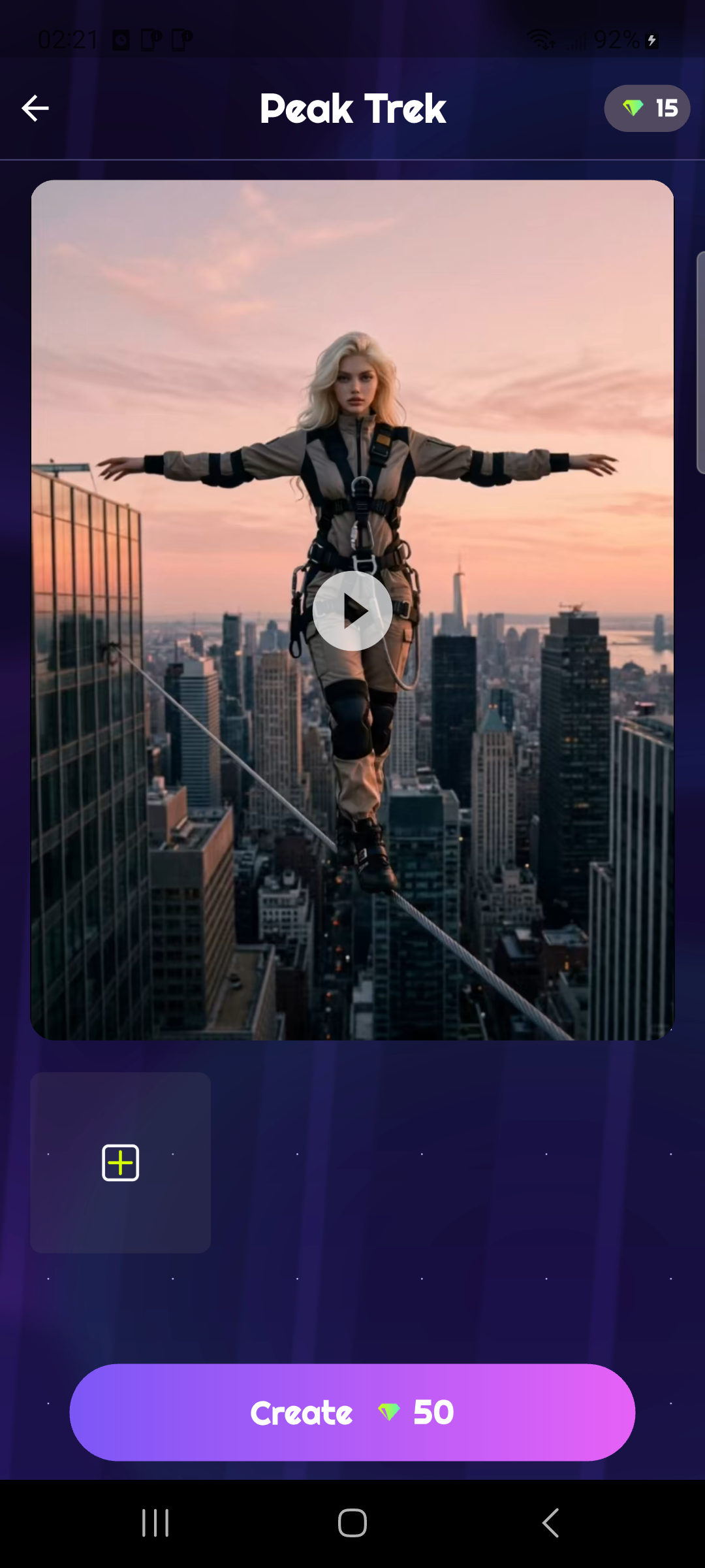 Frame template creation screen with a video preview and create button.